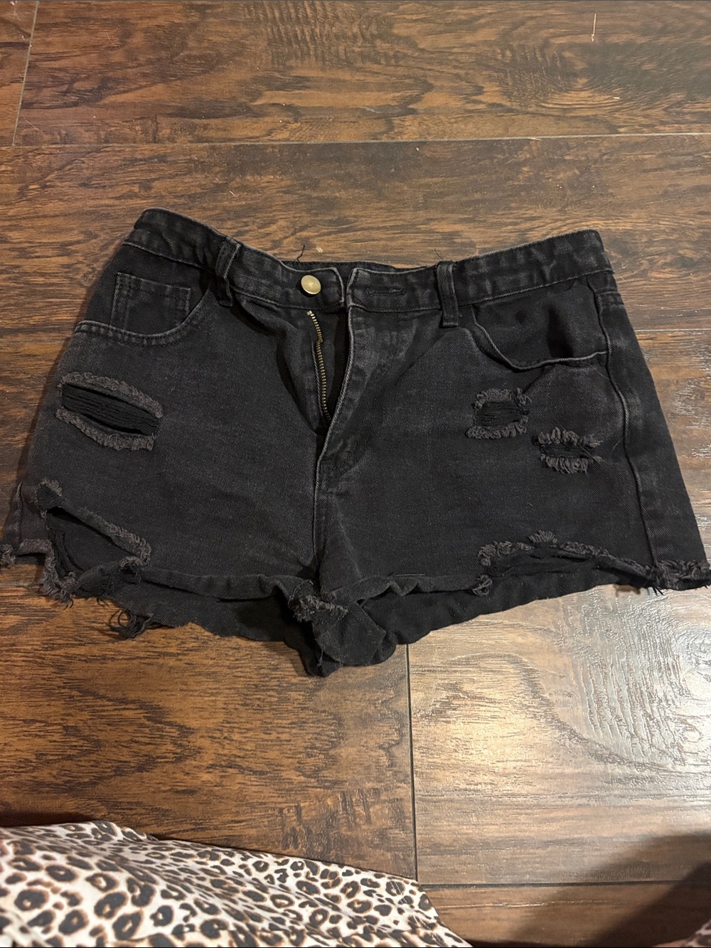 SHEIN Black Distressed Ripped Denim Shorts